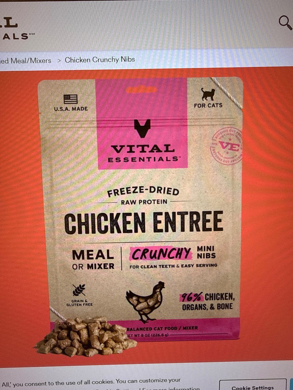 Vital Essentials Chicken Entree Meal or Mixer Crunchy Mini Nibs