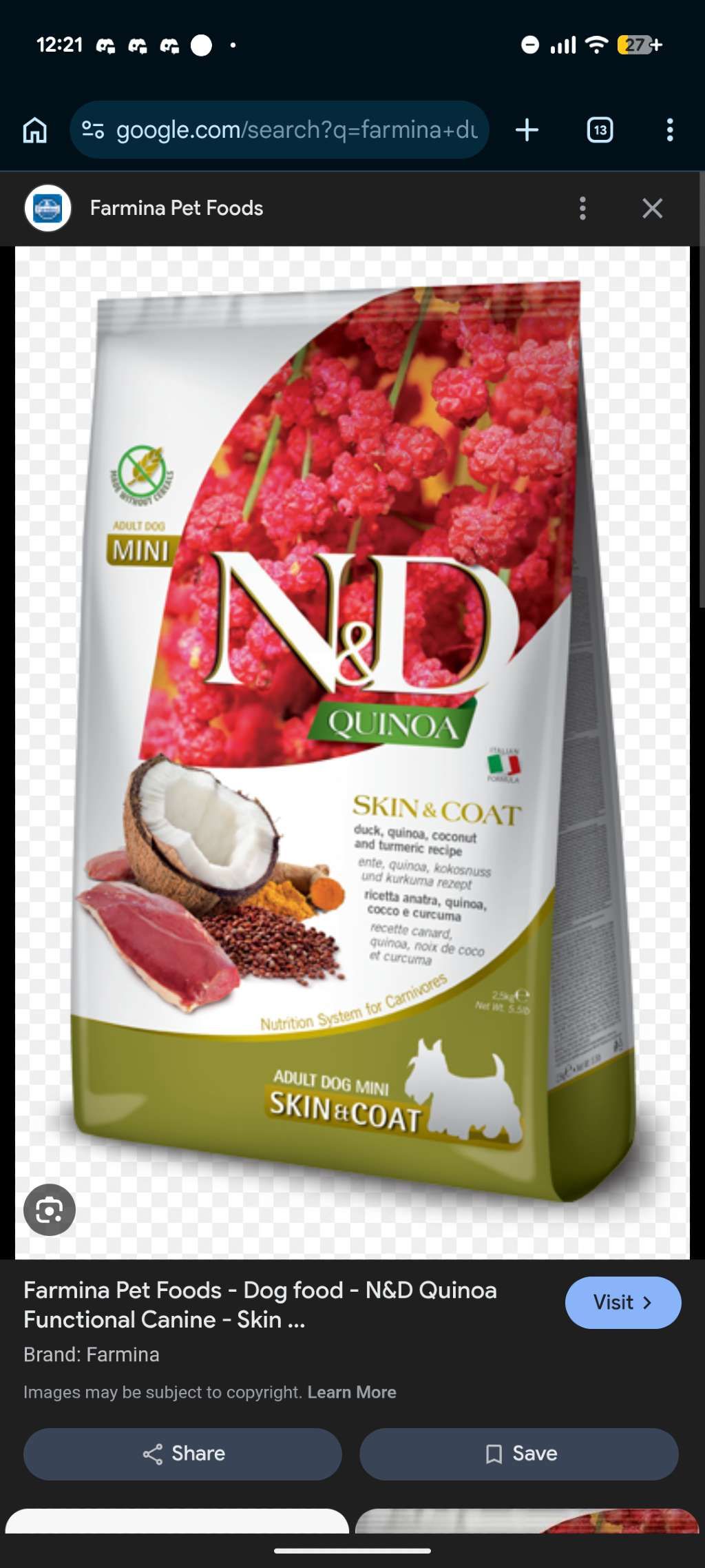 Farmina N&D Quinoa Skin & Coat Duck, Quinoa, Coconut and Turmeric Recipe Adult Dog Mini
