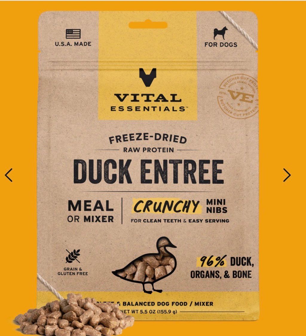 Vital Essentials Freeze-Dried Raw Protein Duck Entree Crunchy Mini Nibs