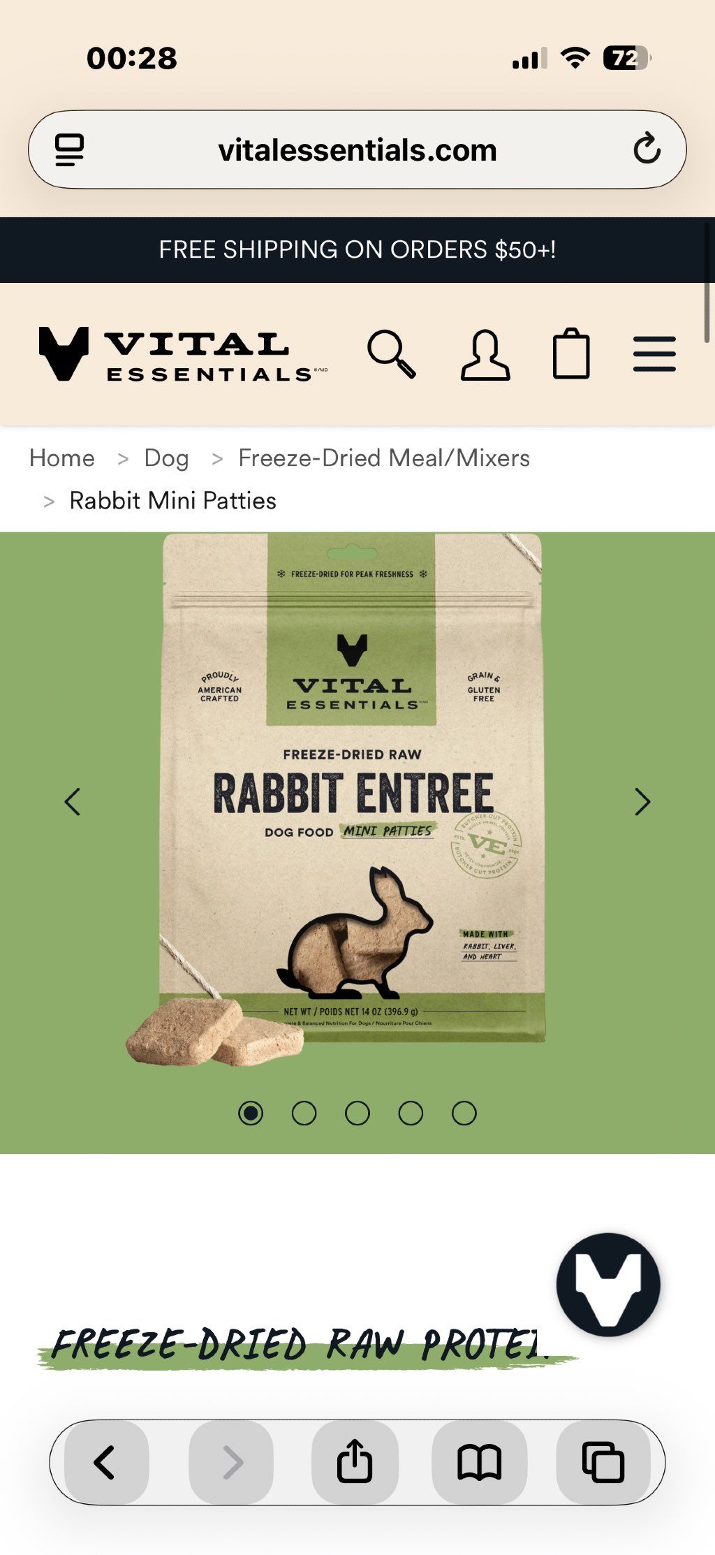 Vital Essentials Freeze-Dried Raw Rabbit Entree Mini Patties