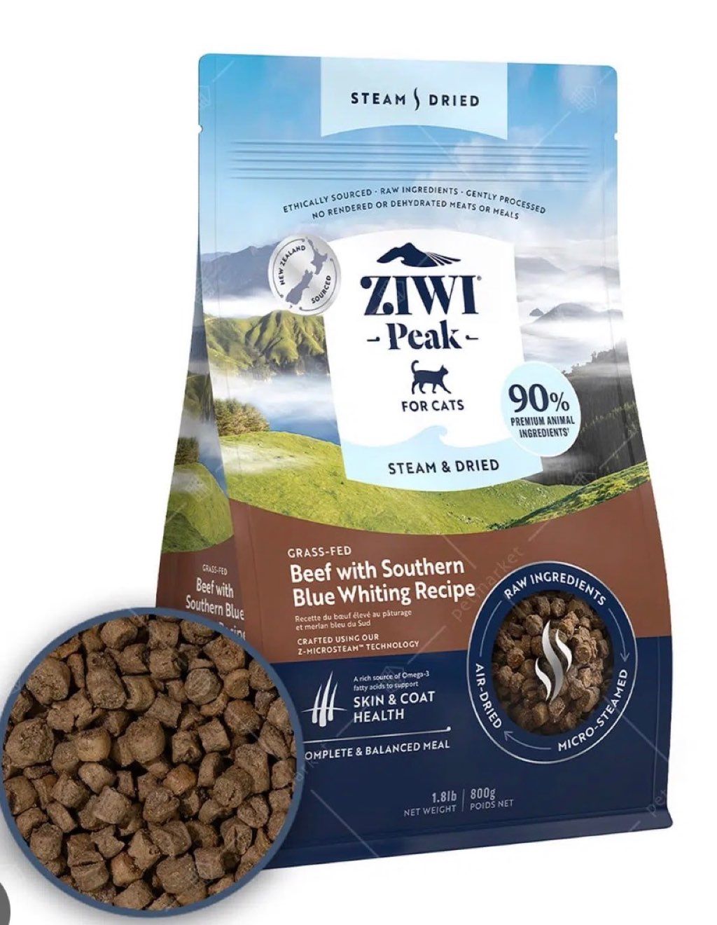 Ziwi Peak Steam & Dried Grass-Fed Beef with Southern Blue Whiting Recipe