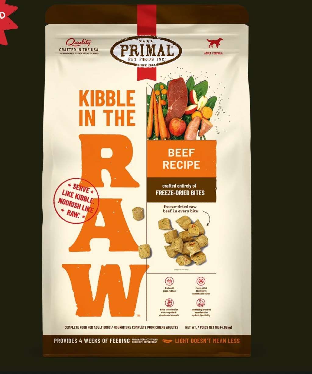 Primal Pet Foods Kibble in the Raw Beef Recipe