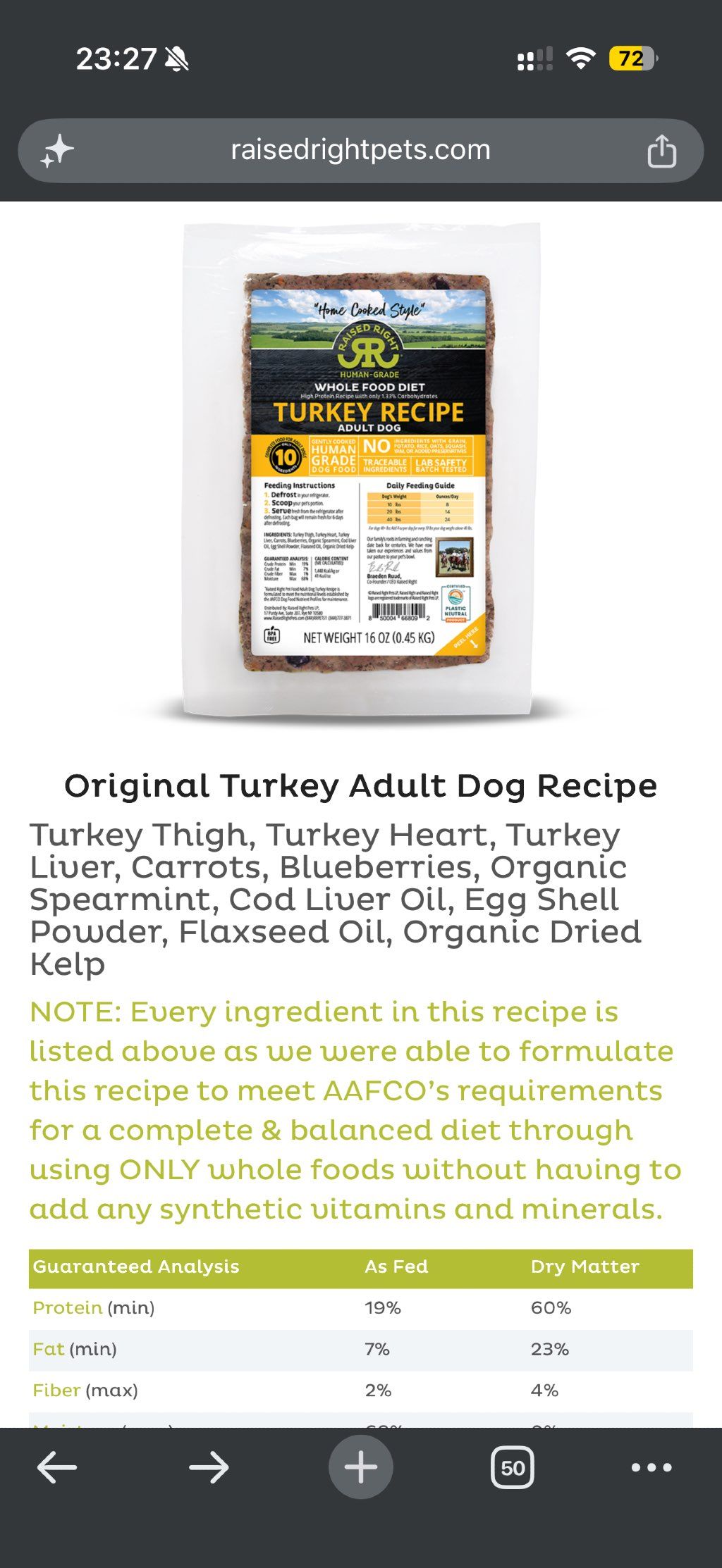 Raised Right Original Turkey Adult Dog Recipe