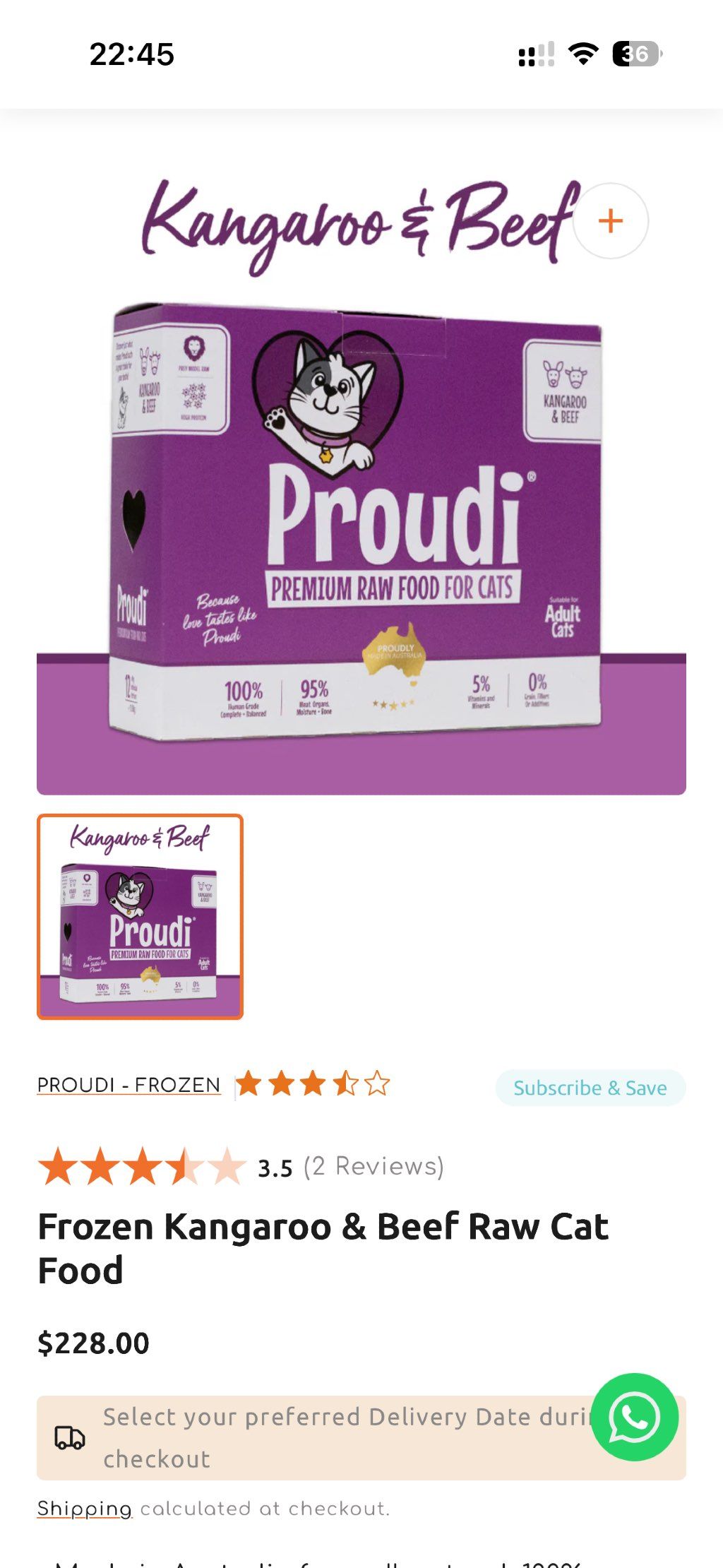 Proudi Kangaroo & Beef Raw Cat Food