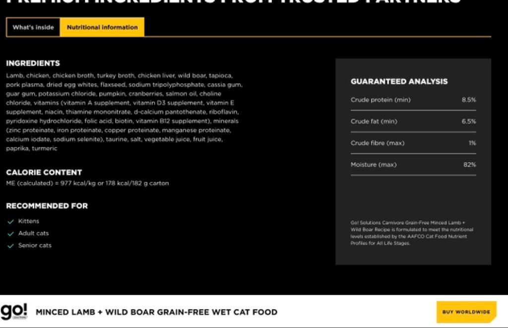 GO! Minced Lamb + Wild Boar Grain-Free Wet Cat Food