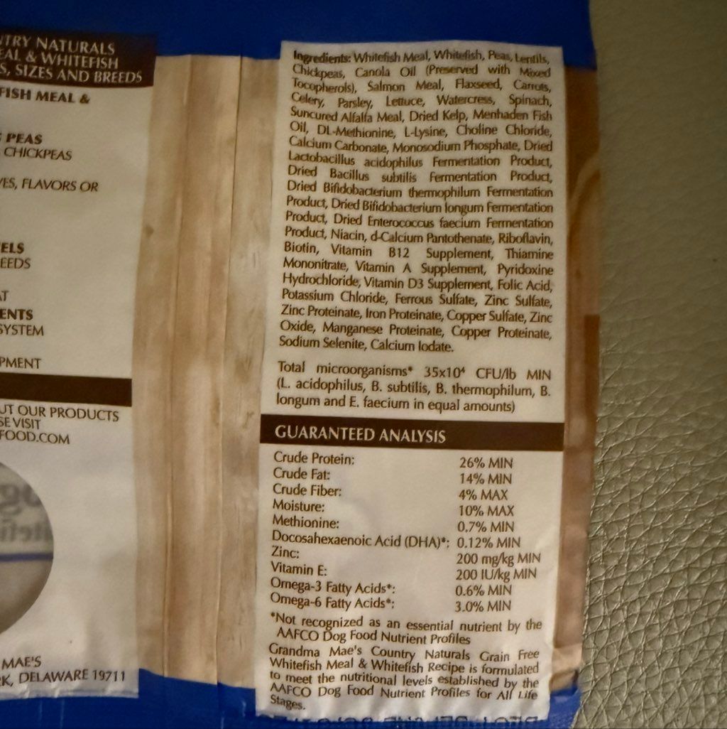 Grandma Mae's Country Naturals Grain Free Dog Food Whitefish Meal & Whitefish Recipe (2 of 2)