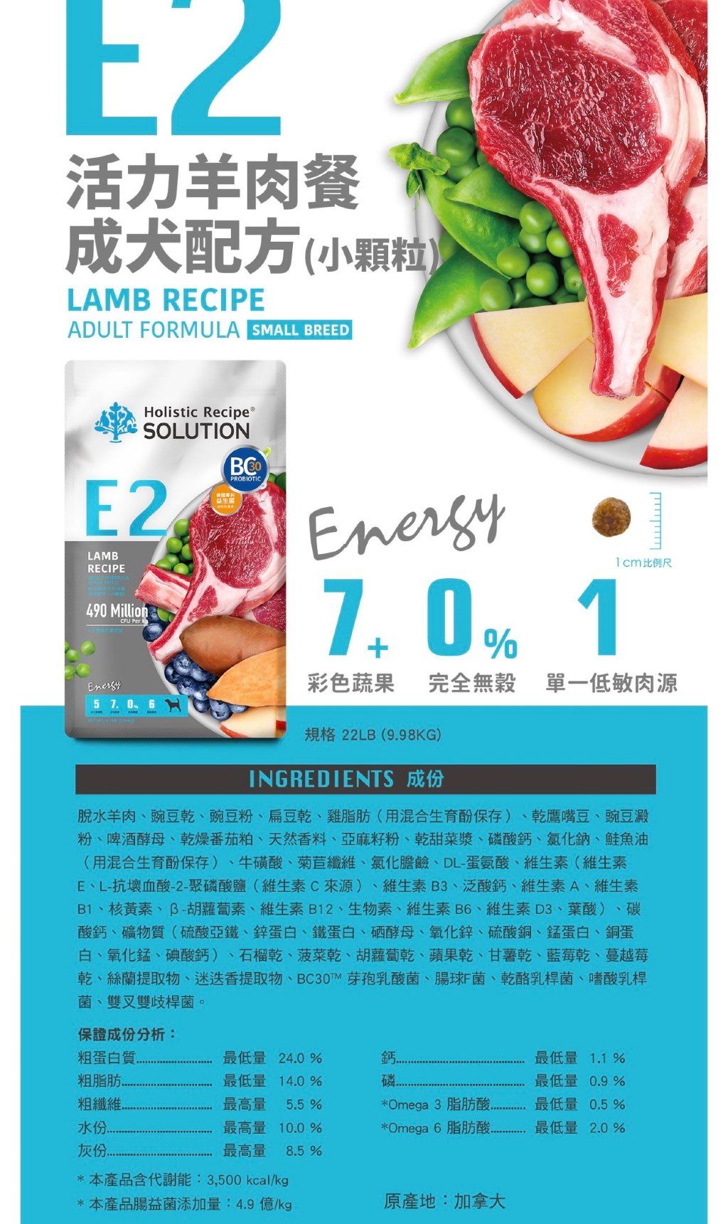Holistic Recipe Solution E2 Lamb Recipe Adult Formula Small Breed